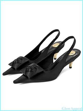 Satin Slingback Kitten Heels Pointed Toe Low Heel Pumps for Evening Work
